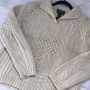 Ralph Lauren chunky creme cable knit wool sweater